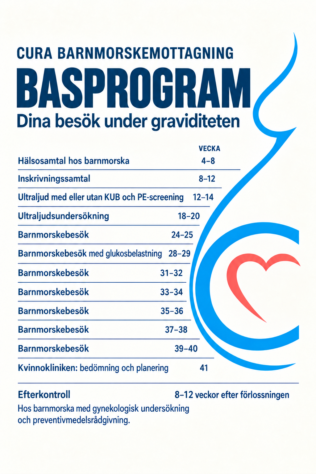 Cura basprogram med gravidkontur och hjärta. Besöken finns också i textlistan nedan.